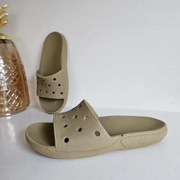 Crocs Iconic Comfort Classic Slide v2 Unisex Size M 9 / W 11 Taupe Slides Clog - Picture 12 of 14